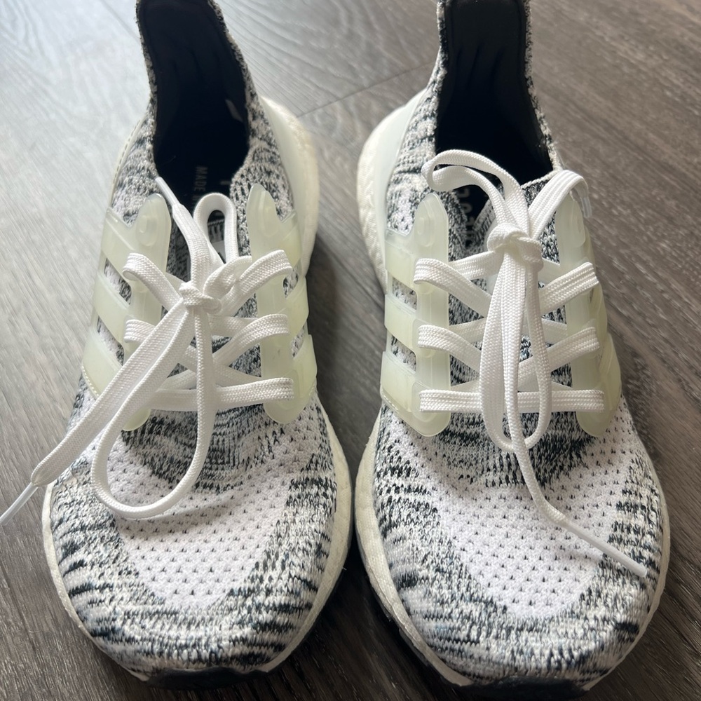 Adidas White and Black Sneakers with Breathable Knit Upper